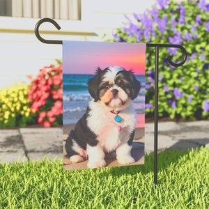 Beautiful SHIH-TZU Sunset Beach Garden Flag